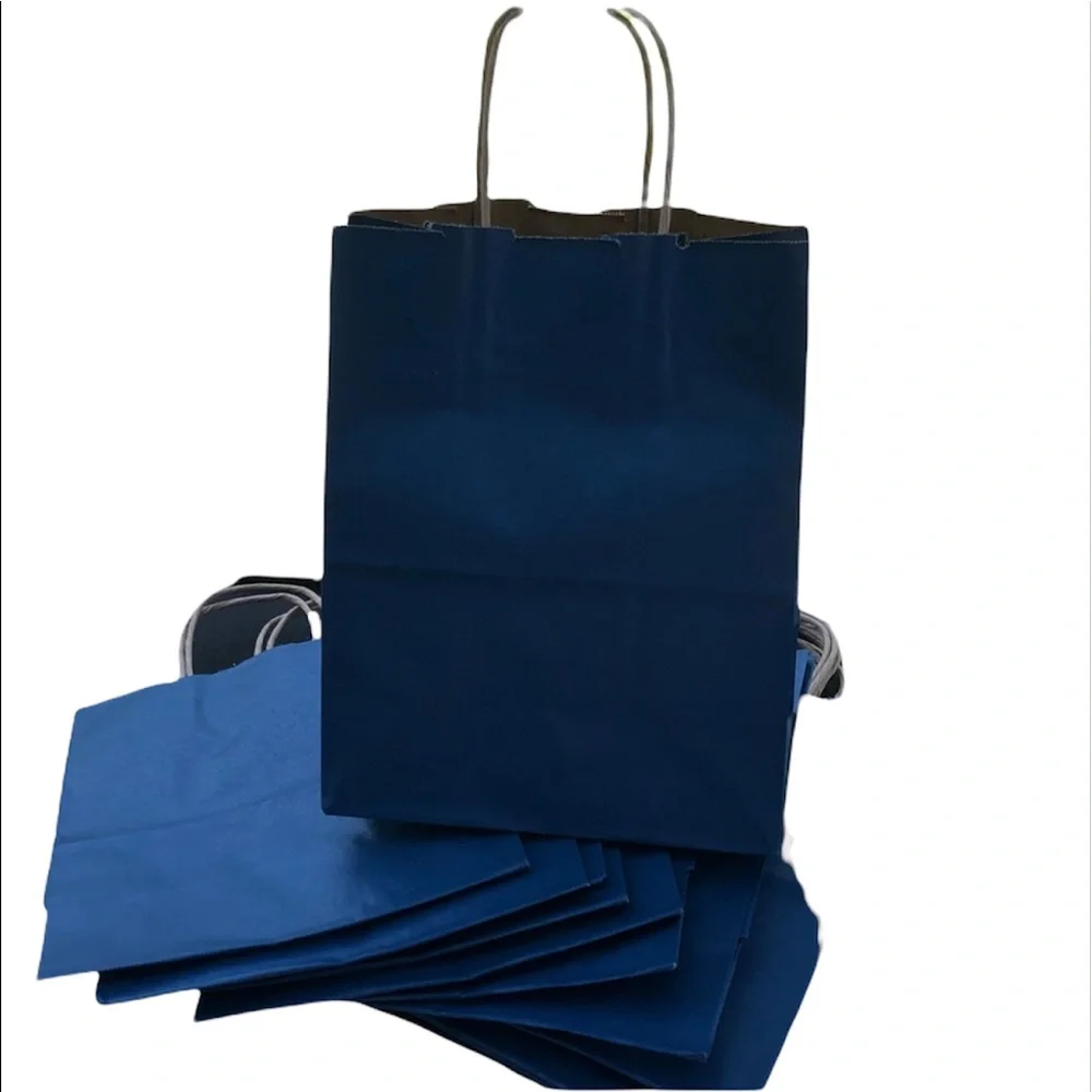Navy Blue Kraft Tinted Paper Gift Shopping Bags 12 Pack CUB 8X4X10 Dozen